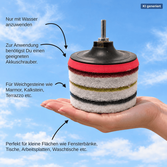Marmor Polier-Set 125mm 4-teilig – Inkl. Klettteller gegen Flecken & VerätzungenMSR Steinpflege GmbH