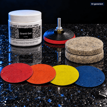 Granit Schleifen & Polieren Komplettset Basic 125mm – 8-teilig für AkkuschrauberMSR Steinpflege GmbH