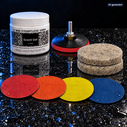 Granit Schleifen & Polieren Komplettset Basic 125mm – 8-teilig für AkkuschrauberMSR Steinpflege GmbH