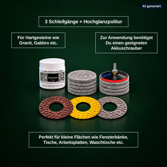 Granit Schleifen & Polieren Set Pro 2 – 15-teilig für leichte Kratzer & Profi-EinsatzMSR Steinpflege GmbH
