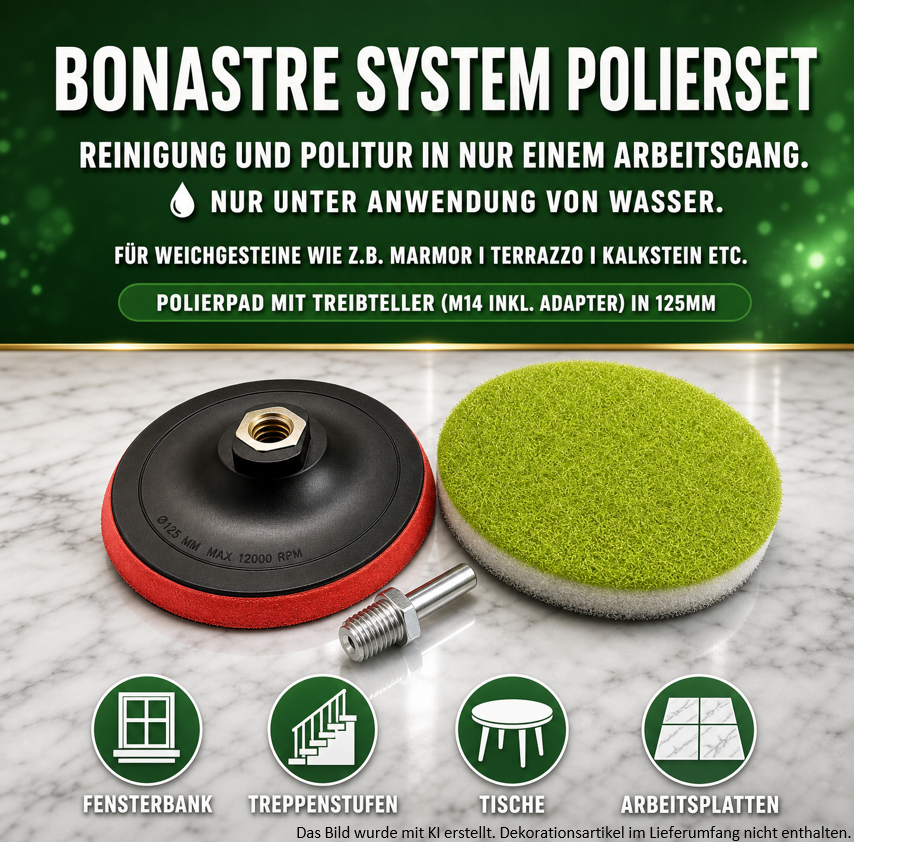 Politur und Pflege von Marmor, Travertin, Terrazzo, Kalkstein - Bonastre System Polier Set 125mm