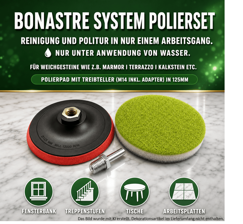 Politur und Pflege von Marmor, Travertin, Terrazzo, Kalkstein - Bonastre System Polier Set 125mmMSR Steinpflege GmbH