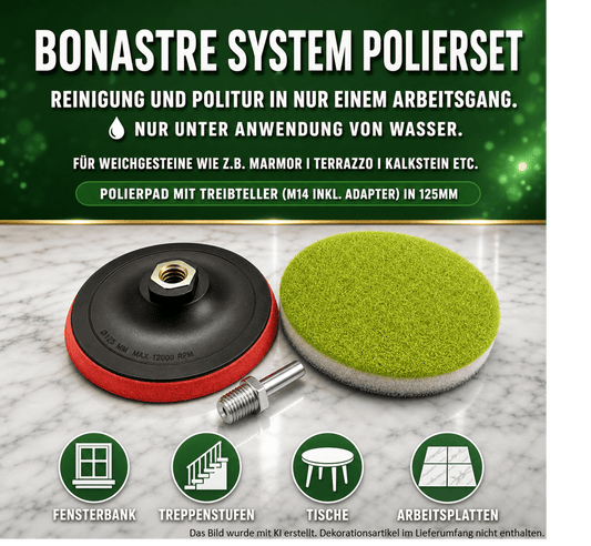 Politur und Pflege von Marmor, Travertin, Terrazzo, Kalkstein - Bonastre System Polier Set 125mmMSR Steinpflege GmbH